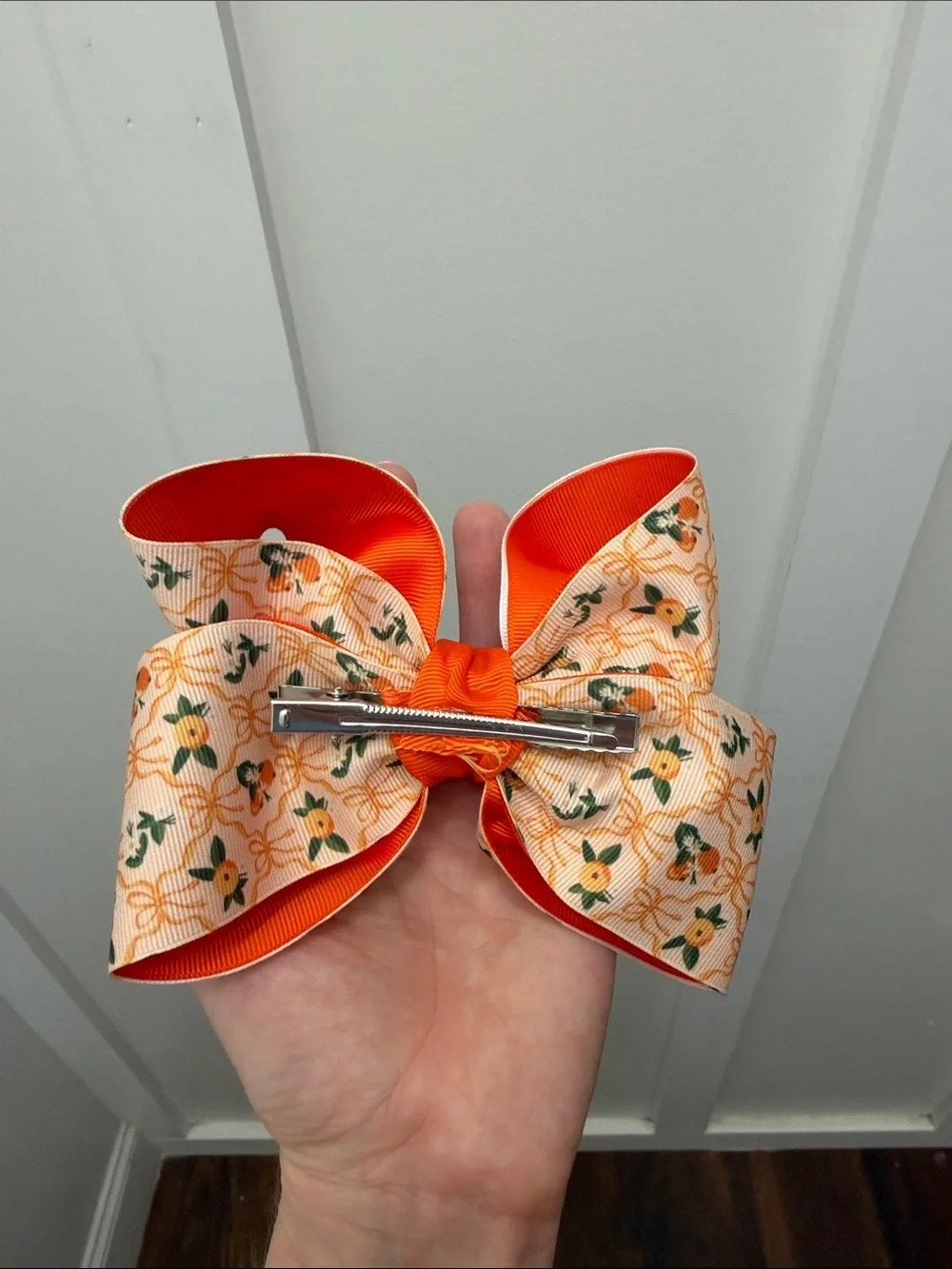 Orange coquette bows Grosgrain Hair Bow with Bright Orange Accent